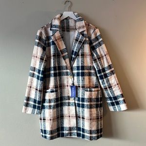 NWT plaid mid length trench coat